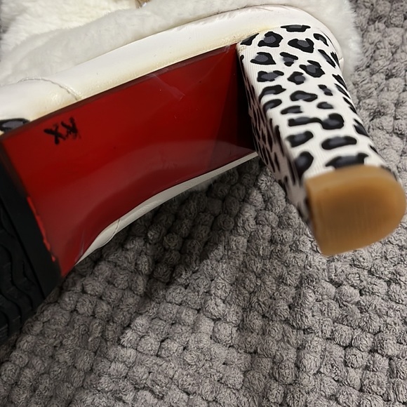 WOMENS Leopard Print w/ faux fur KNEE HIGH HEEL PLATFORM BOOTS - Picture 3 of 4